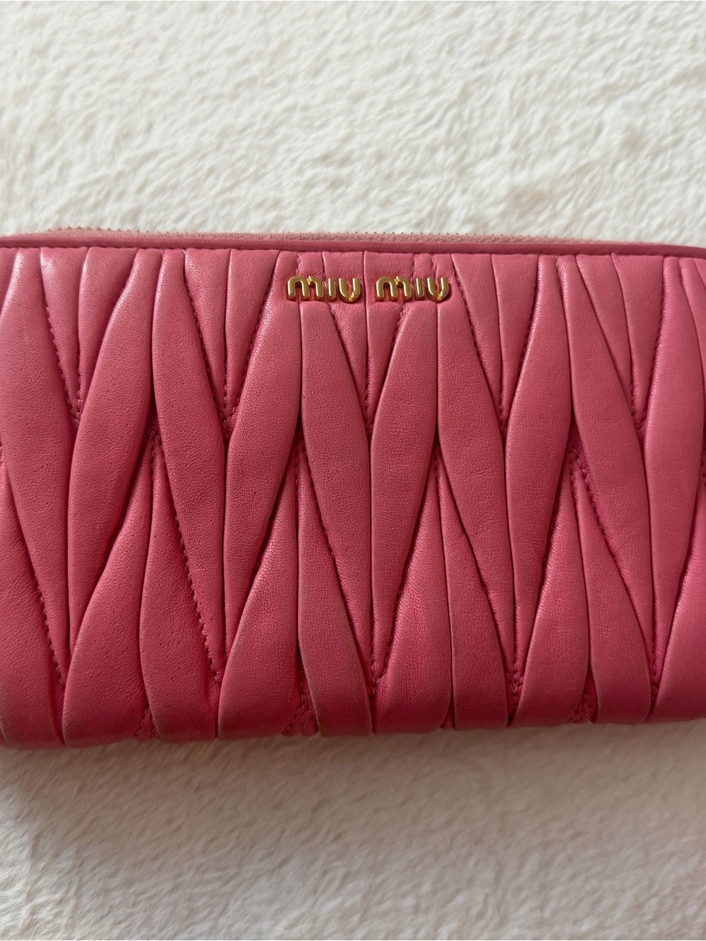 Miu Miu Pink Quilted Leather Wallet with Gold Logo